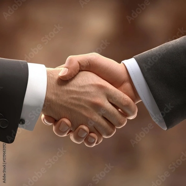 Fototapeta Elegant 3D handshake with detailed cuffs on neutral background