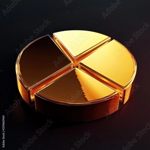 Fototapeta Spinning 3D pie chart coin with glossy financial segments