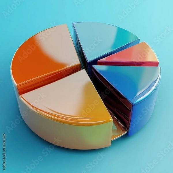 Fototapeta Spinning 3D pie chart coin with glossy financial segments