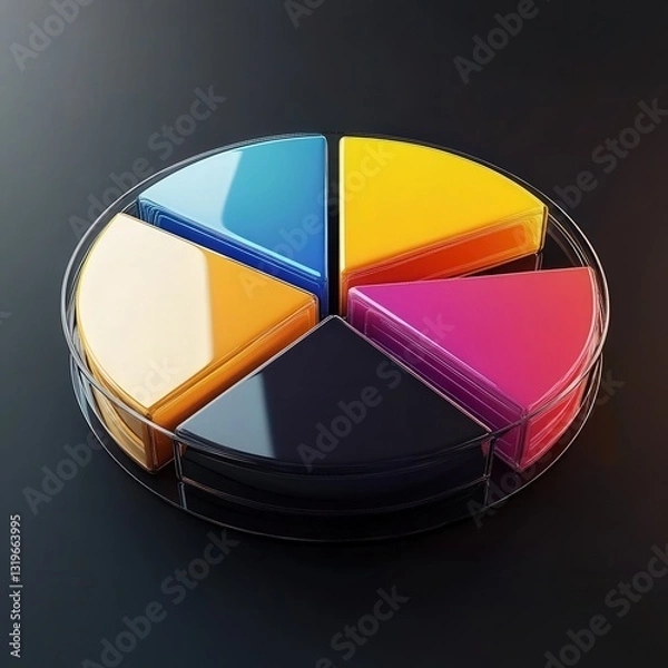Fototapeta Spinning 3D pie chart coin with glossy financial segments