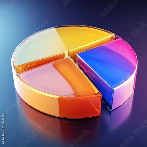 Fototapeta Spinning 3D pie chart coin with glossy financial segments