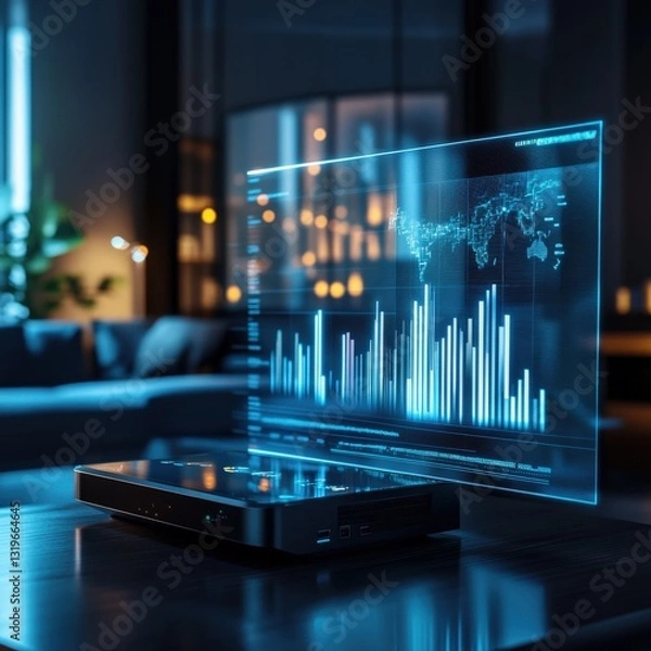 Fototapeta 3D projector displaying detailed bar chart with modern design