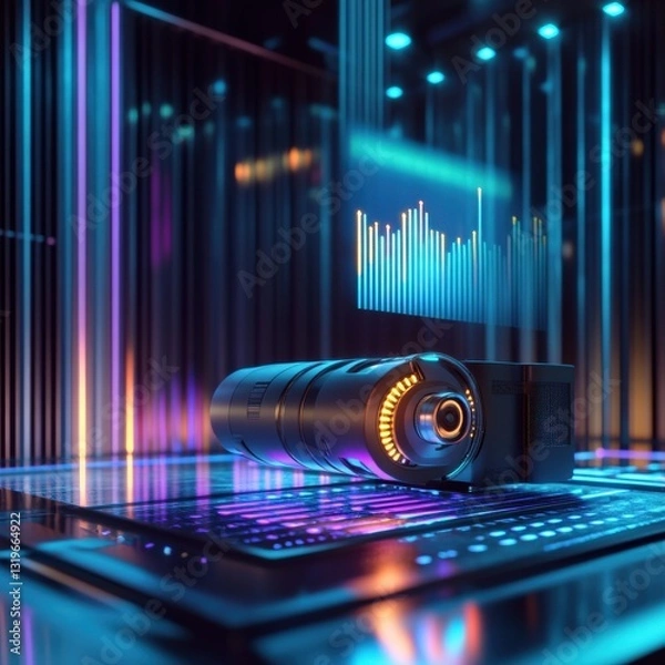 Fototapeta 3D projector displaying detailed bar chart with modern design