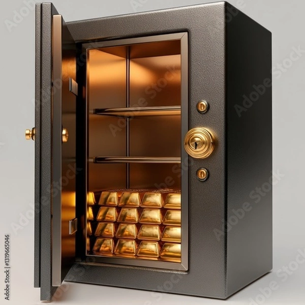 Fototapeta 3D safe with open door gold bars inside