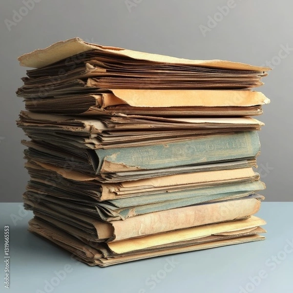 Fototapeta Realistic 3D stack of stamped financial reports on paper
