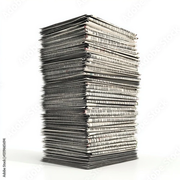 Fototapeta Realistic 3D stack of stock market newspapers on white background