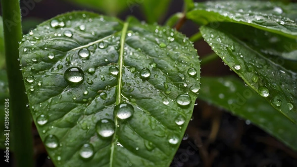 Obraz Water Droplets Resting on the Surface of a Leaf