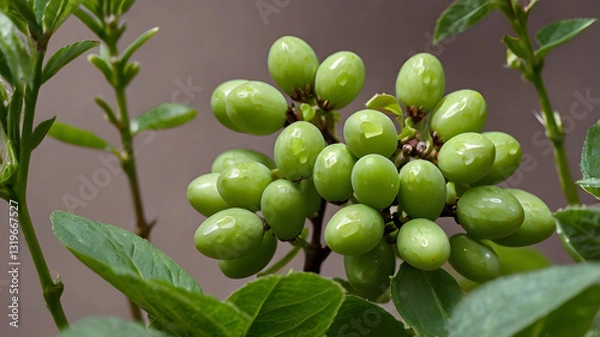 Fototapeta Cluster of Small Unripe Fruits on a Plant