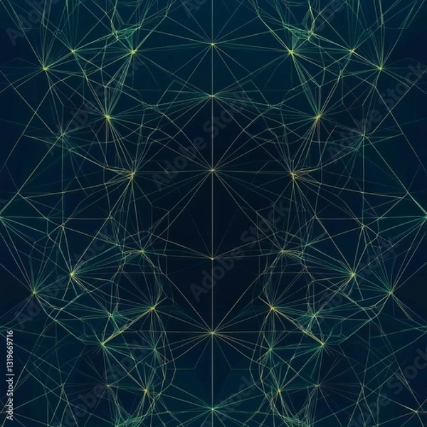 Fototapeta A dark blue background with light yellow lines, symmetrical composition, geometric shapes, vector graphics, digital art style, high contrast, and white space in the center of each line.