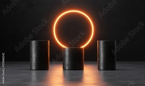 Fototapeta Minimalist display podiums with glowing circle
