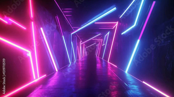 Obraz A seamless neon line animation showcasing an in-and-out glow, creating a techno nightclub ambiance with vibrant spectrum colors and dynamic movement
