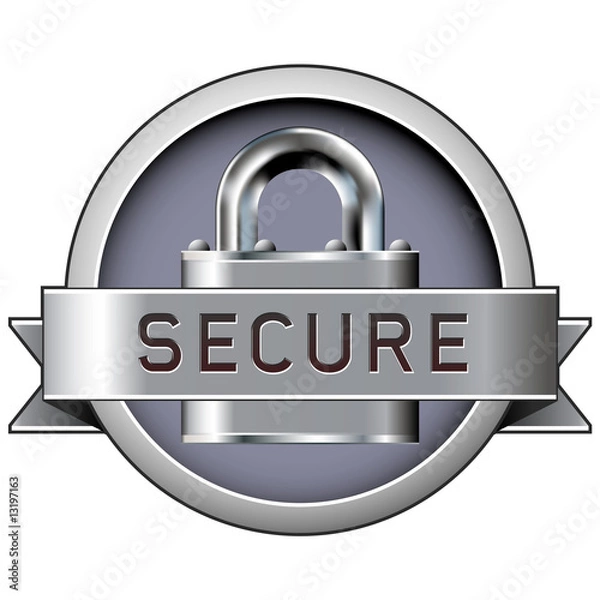 Fototapeta Secure badge with padlock in stainless steel vector