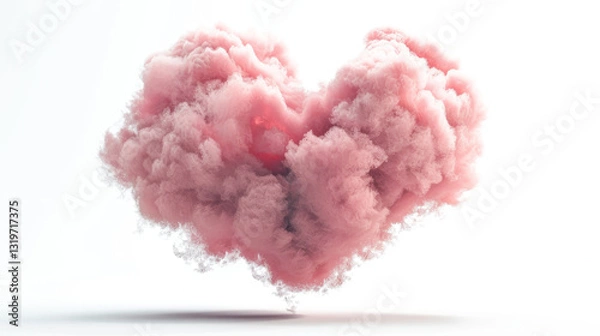 Fototapeta Cloud Pink Heart Shape isolated on transparent background for Valentines card, Mother day, Wedding decoration, Summer design element