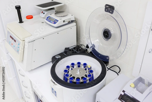 Fototapeta Advanced centrifuge equipment designed specifically for efficient sample separation in a modern laboratory setting