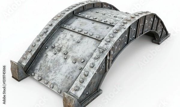 Fototapeta Metal bridge structure with rivets and beams in urban setting