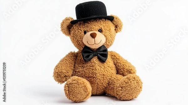 Obraz Teddy Bear with Black Hat on White Background
