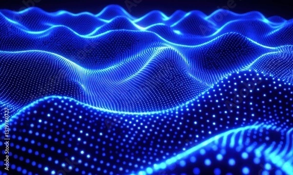 Fototapeta Dynamic blue and black grid illuminated by glowing lines forming a futuristic tech-inspired abstract visual .