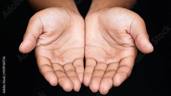 Obraz Open hands gesture on black background