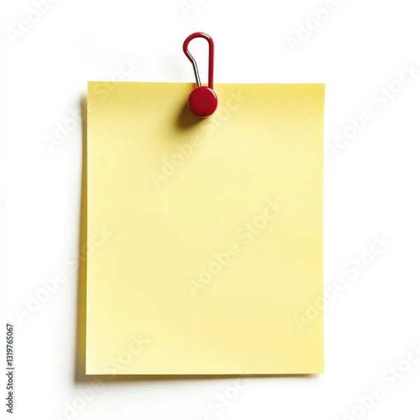 Fototapeta Yellow note pinned on a white surface