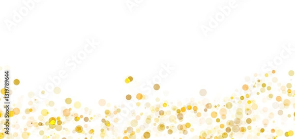 Fototapeta Abstract gold glitter yellow background bokeh glitter lights in round sparkle shapes or circles, sparkling celebration, bright bubble transparent light, gold sparkle. Shining dust, glowing confetti. 