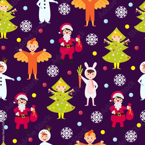 Obraz Christmas kids seamless pattern vector.