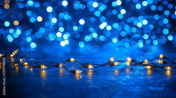 Obraz A string of blue and white lights on a blue background