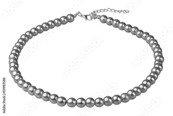 Fototapeta Dark grey big elegant necklace made of medium-sized round beads like pearls, fashion item in perspective, isolated on white background, clipping path included