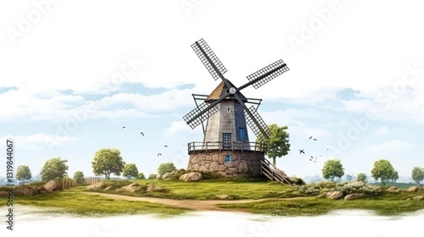 Obraz A photo of a windmill on a farm (2)