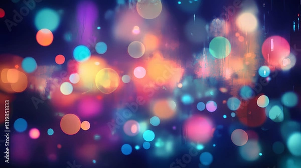 Obraz A blurred, vibrant image of multicolored lights spread across a dark backdrop, creating a dreamy atmosphere. Dreamy Illumination. Illustration