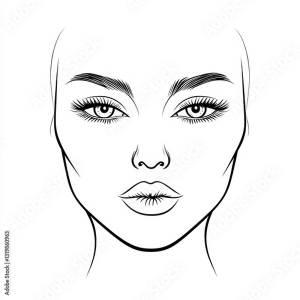 Fototapeta Beauty Sketch: A delicate beauty sketch of a face, showcasing symmetrical features and graceful lines, embodies artistic elegance and the essence of beauty, inviting artistic expression.