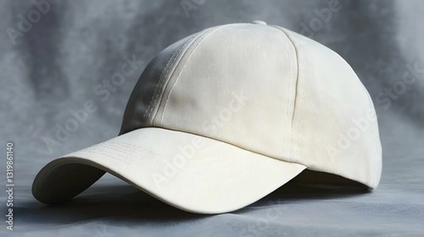 Obraz Off White Stippled Baseball Cap Under Soft Lighting Displayed on Textured Gray Surface Minimalist Design For Fashion Accessories with Speckled Pattern
