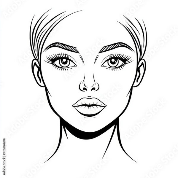 Fototapeta Elegant Portrait: A detailed line drawing captures the subtle beauty of a woman's face, highlighting her expressive eyes, delicate features, and overall sense of refined grace. 