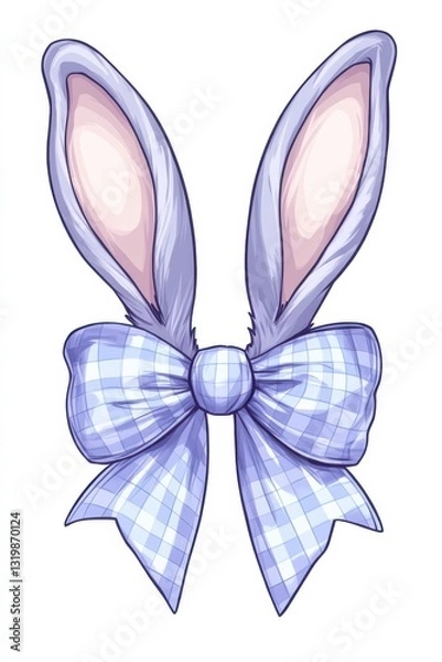 Fototapeta Elegant gray bunny with a bow in a whimsical style