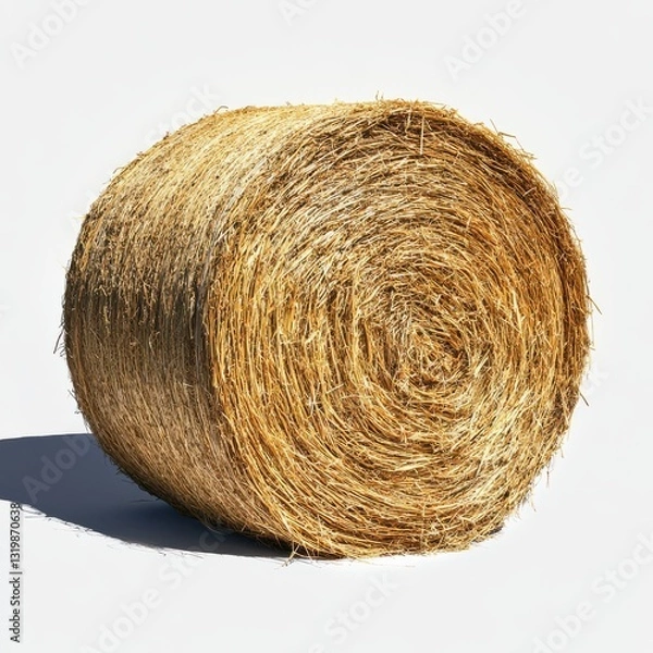 Fototapeta Large round bale of hay on a white background