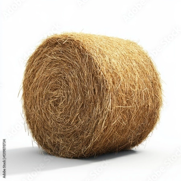 Fototapeta Large round hay bale isolated on a white background