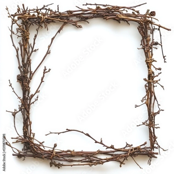 Fototapeta Natural twig frame on a clean white background