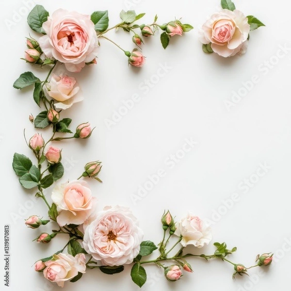 Fototapeta Corner frame design with roses on a white background
