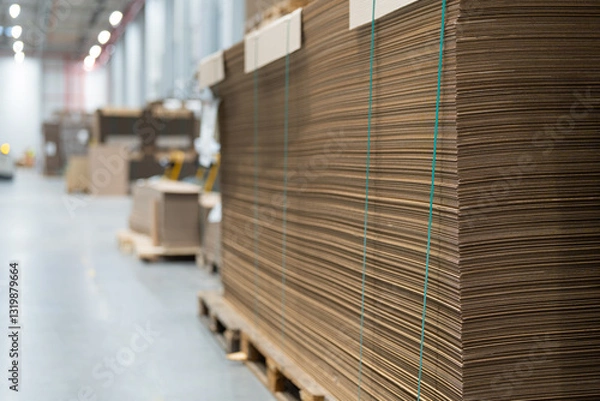 Obraz Cardboard packaging - stack of new cardboard boxes - cardboard packaging wholesaler - high warehouse for storing cardboard elements