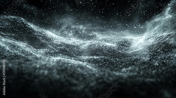 Fototapeta Abstract dark gray particle wave landscape.