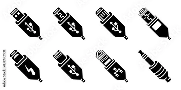 Fototapeta usb icon set flat vecktor trendy popular simple