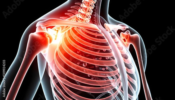 Obraz Shoulder X-ray showing bones and joints of the shoulder girdle , with white tonespng