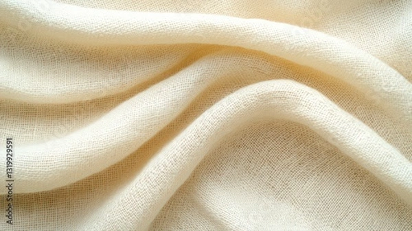 Fototapeta Cream Colored Fabric Draped Softly, Showing Smooth Flowing Texture