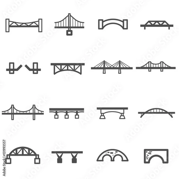 Fototapeta bridge line icon set vector