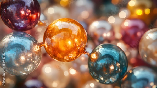 Fototapeta Ethereal cascade of luminous spheres in radiant hues abstract background. Luminous Cascade. Illustration