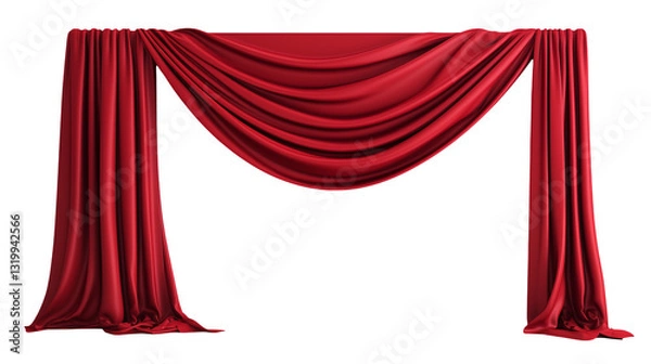 Fototapeta Elegant Red Velvet Curtains Draped Stage Theater Background Design Rich Deep Show Waves Grand Style