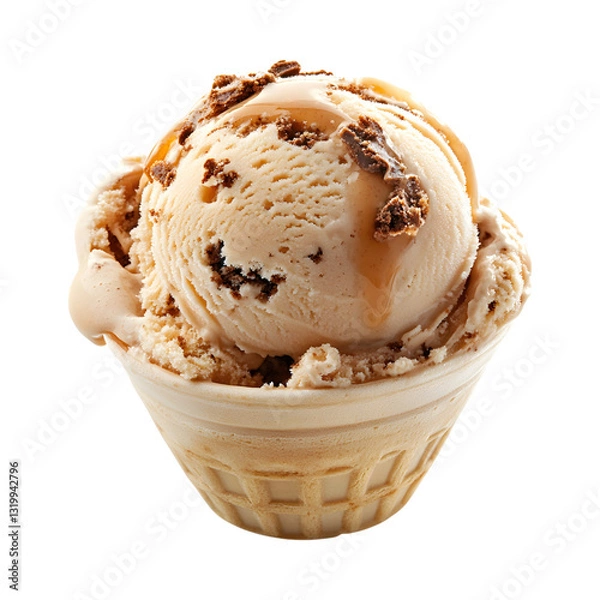 Fototapeta Gingerbread Caramel Ice Cream Scoop with Chocolate Chips Isolated on Transparent Background