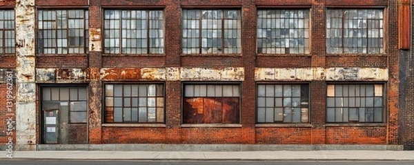 Fototapeta Weathered Industrial Building with Rusty Facade and Large Windows