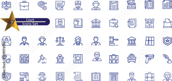 Obraz Court line editable Icons set. Containing Lawyer, judge, justice, and more.