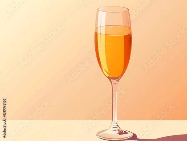 Fototapeta A Bellini Cocktail in a champagne flute on a monochromatic background