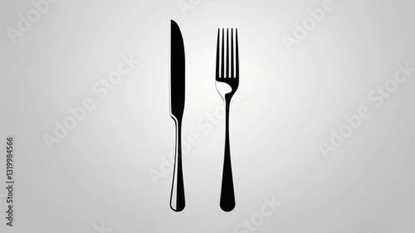 Fototapeta Elegant Cutlery Silhouettes Knife and Fork on a Neutral Background for Culinary Design